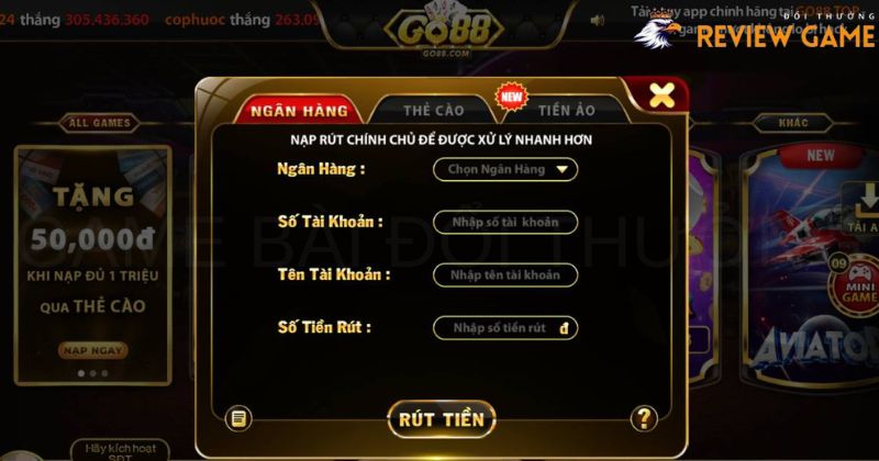 Quy trình rút tiền Go88 siêu đơn giản