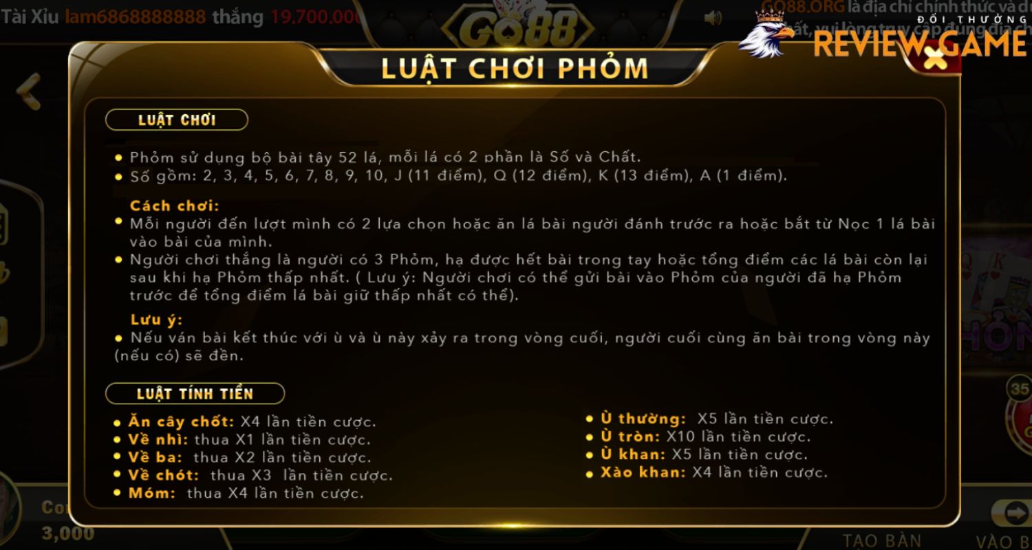 Luật chơi cơ bản của Phỏm Go88